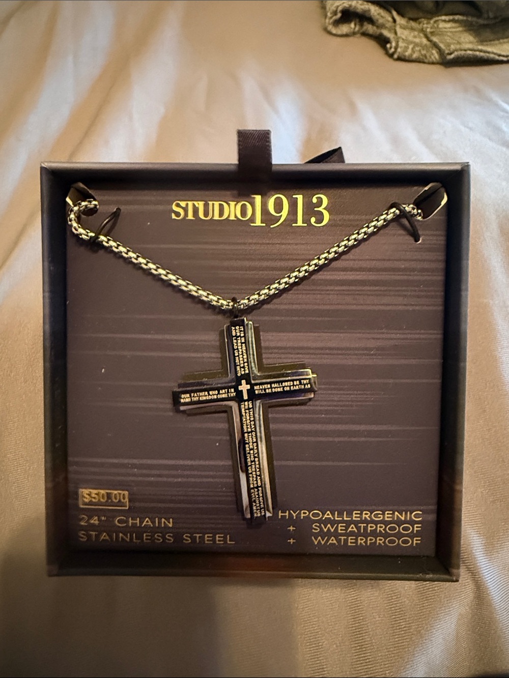 Black Stainless Steel Cross Necklace - 24" Chain